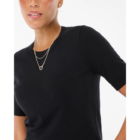 J CREW Short Sleeve Cotton Crew Neck Teddie Sweater MEDIUM Black - Picture 7 of 8